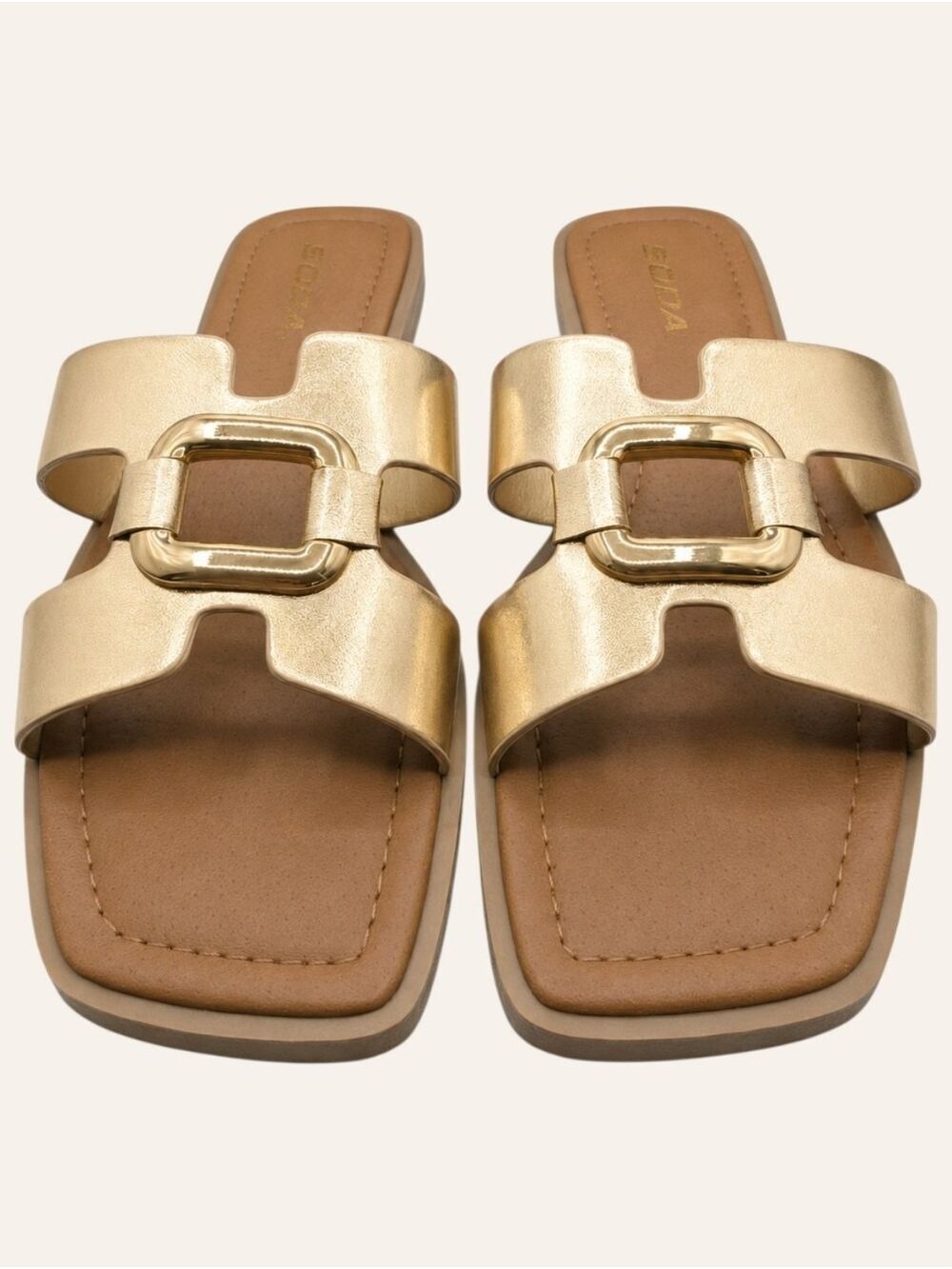 Soda Gold H Band Slide Sandals 8.5 Resort Luxe Coastal Chic NWOT
